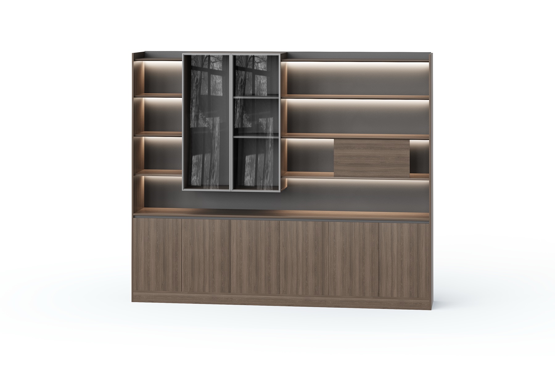 BG-2642B-G28-1 2026 New Office Storage Wall with Open Shelves and Glass Doors for Global Buyers