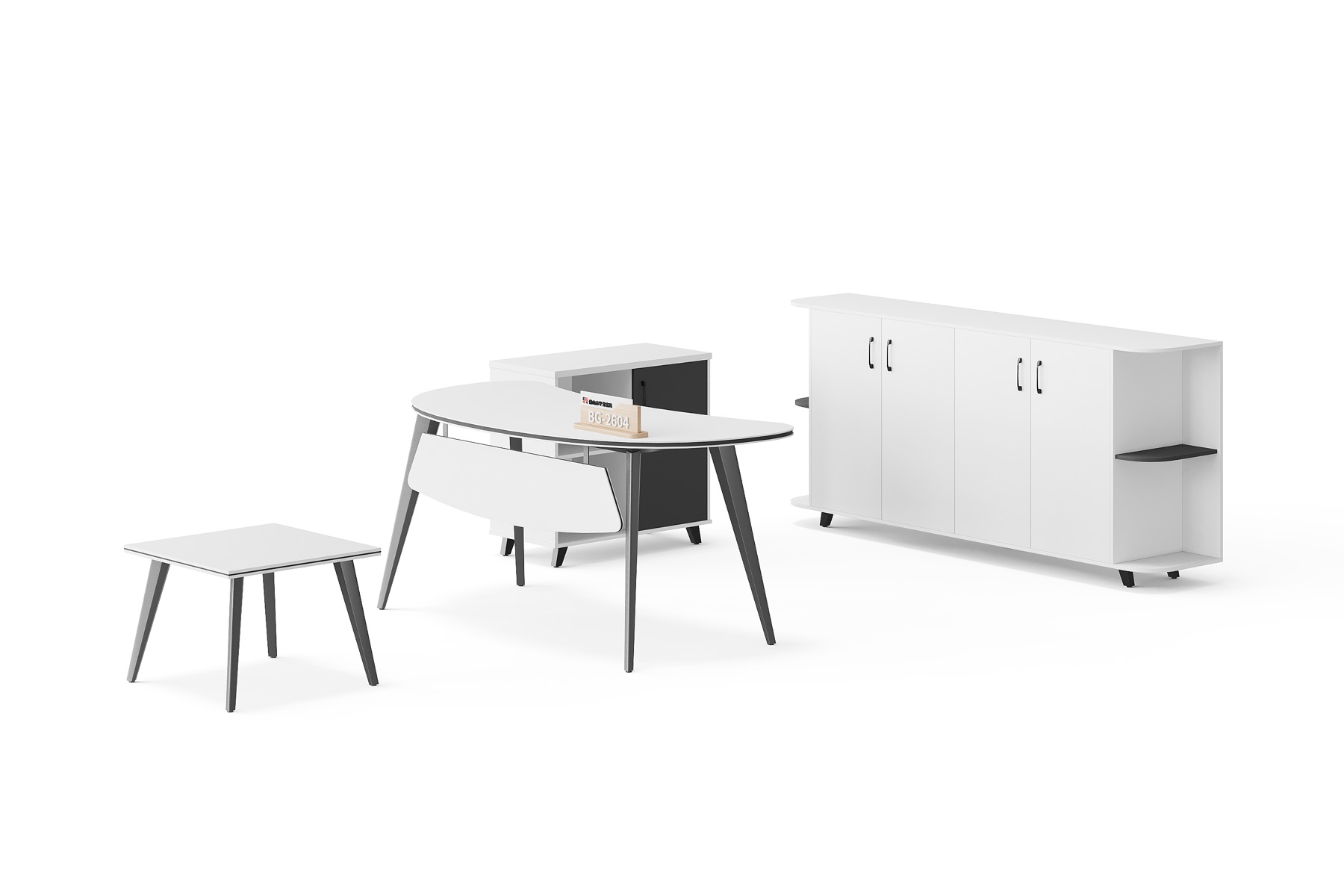 BG-2604A-White White Executive Desk, Low Table and Storage Cabinet Set supplier China for global project buyers