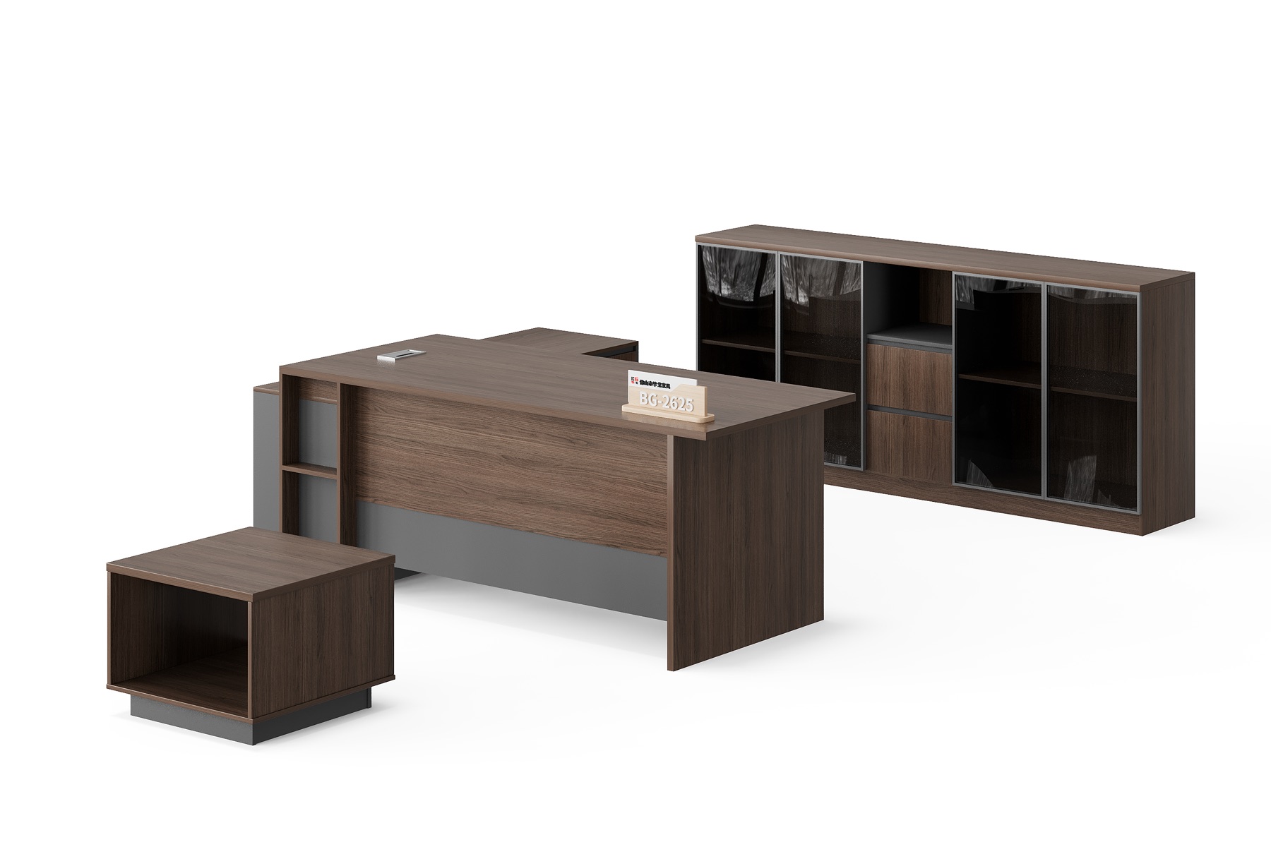 BG-2625LA-G17 2026 New Executive Desk, Low Table and Glass-Front Storage Cabinet Set for Global Buyers