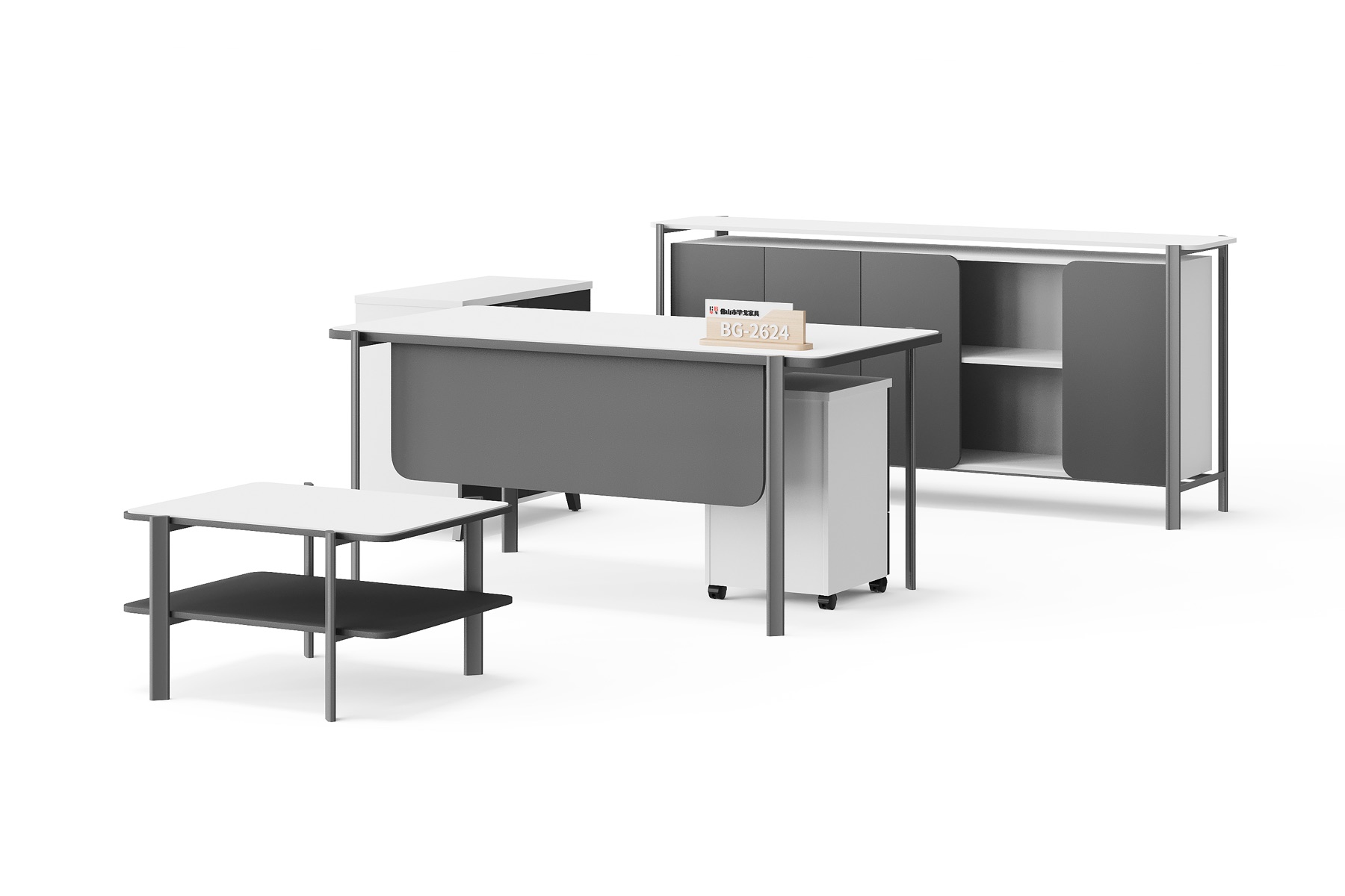 BG-2624A-White 2026 New White Executive Desk, Low Table and Raised Storage Cabinet Set for Global Buyers