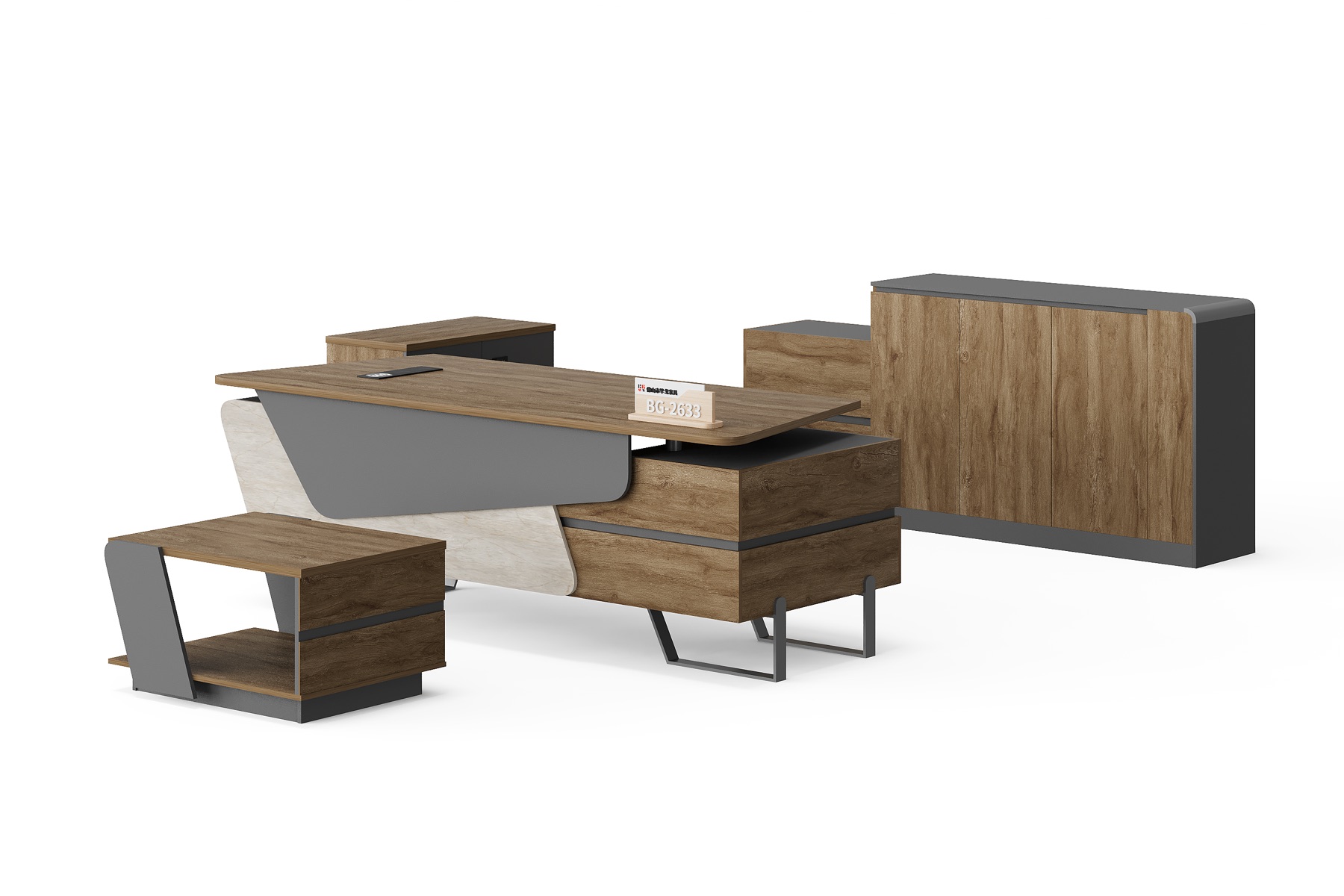 BG-2633A-B4 Executive Desk, Low Table and Rounded Storage Cabinet Set supplier China for global project buyers