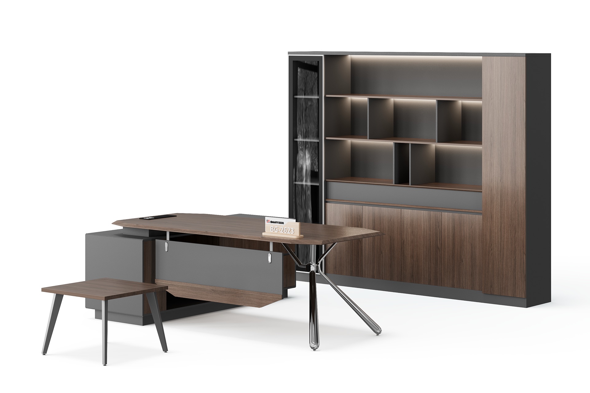 BG-2623LA-G17 Executive Desk, Low Table and Illuminated Storage Wall Set supplier China for global project buyers
